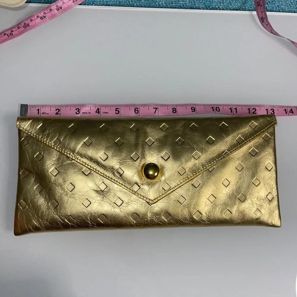 Womens Barbie by Tookata People Gold Envelop Clutch Textured Diamond New